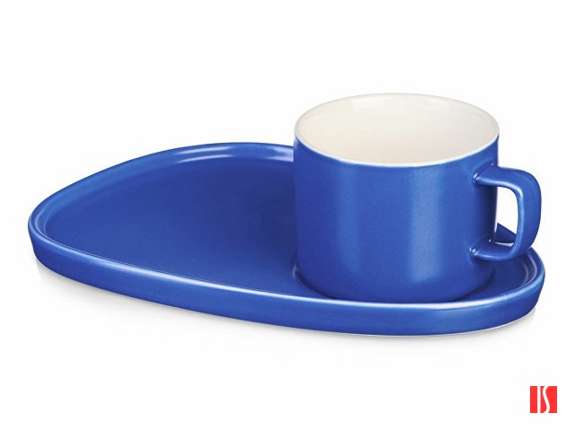 Чайная пара "Brighton" : блюдце овальное, чашка, коробка, синий