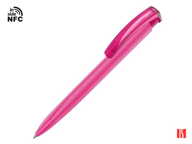 Ручка пластиковая шариковая трехгранная «Trinity K transparent Gum» soft-touch с чипом передачи инфо, розовый