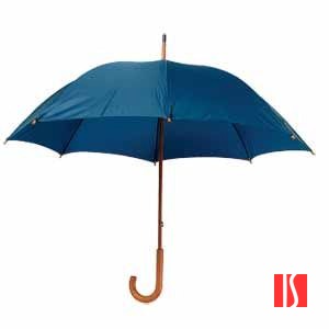 Зонт-трость механический, деревянная ручка, нейлон, D=105, темно-синий