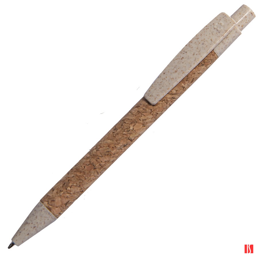 Ручка шариковая N18, бежевый, пробка, пшеничная волокно, ABS пластик, цвет чернил синий