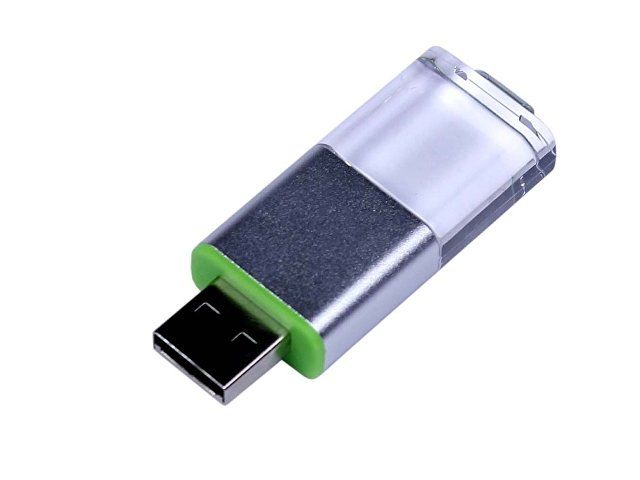 USB-флешка промо на 64 ГБ прямоугольной формы, выдвижной механизм, зеленый
