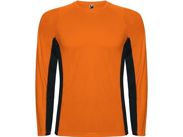 Футболка "Shanghai " мужская с длинным рукавом, неоновый оранжевый/черный