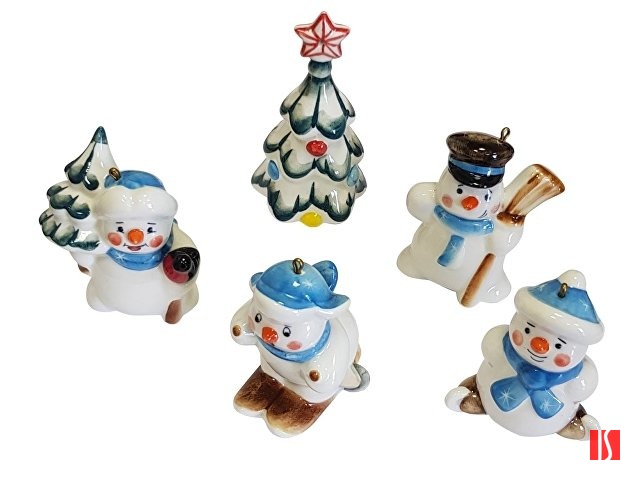 Набор елочных игрушек Снеговички подглазурная роспись, изображение 2