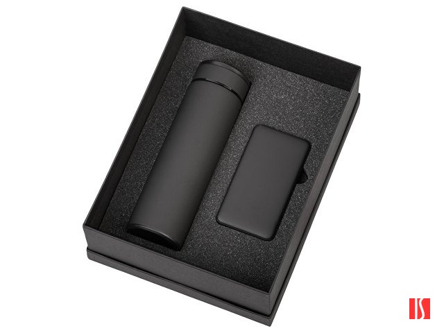Подарочный набор с термосом и повербанком С2, черный, изображение 2