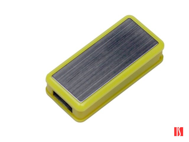 USB-флешка промо на 32 Гб прямоугольной формы, выдвижной механизм, желтый, изображение 2