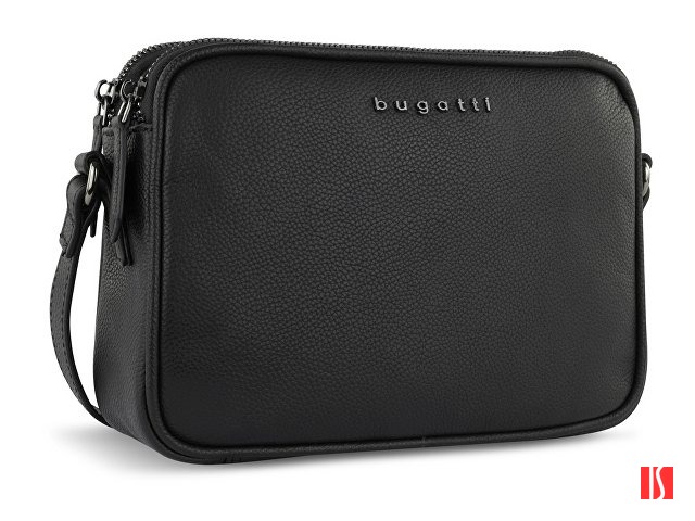 Сумка кросс-боди женская BUGATTI Bella, чёрная, воловья кожа/полиэстер, 22х6х15,5 см