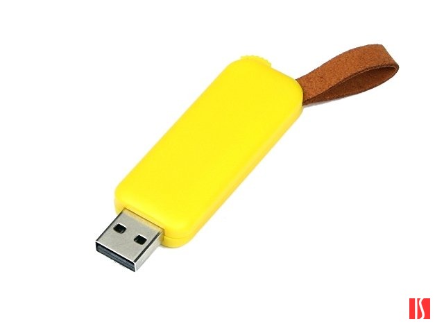 USB-флешка промо на 128 Гб прямоугольной формы, выдвижной механизм, желтый