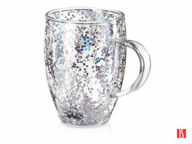 Кружка с двойными стенками с блестками, 360 мл, серебристый