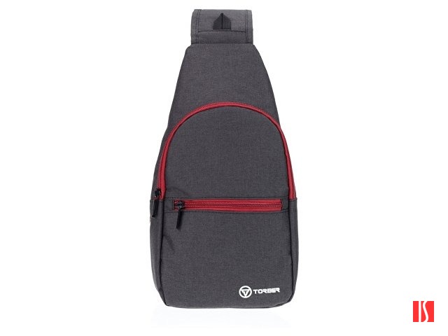 Рюкзак TORBER с одним плечевым ремнем, чёрный/бордовый, полиэстер 300D, 33 х 17 х 6 см