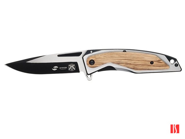 Нож складной Stinger, 120 мм, (черный/серебристый), материал рукояти: нержавеющая сталь/дерево
