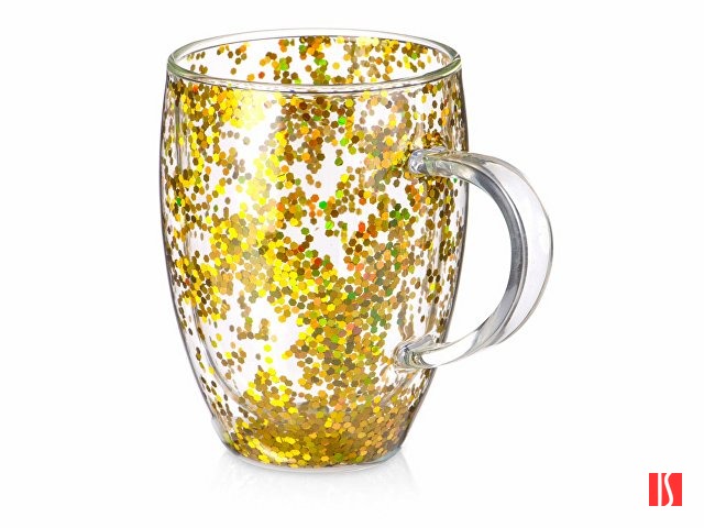 Кружка с двойными стенками с блестками, 360 мл, золотистый