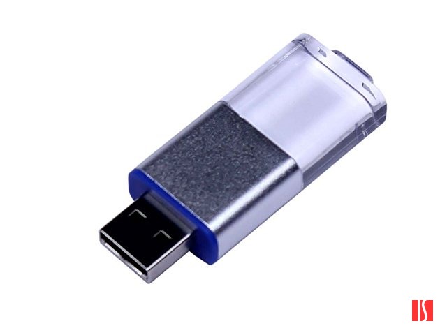 USB-флешка промо на 16 Гб прямоугольной формы, выдвижной механизм, синий