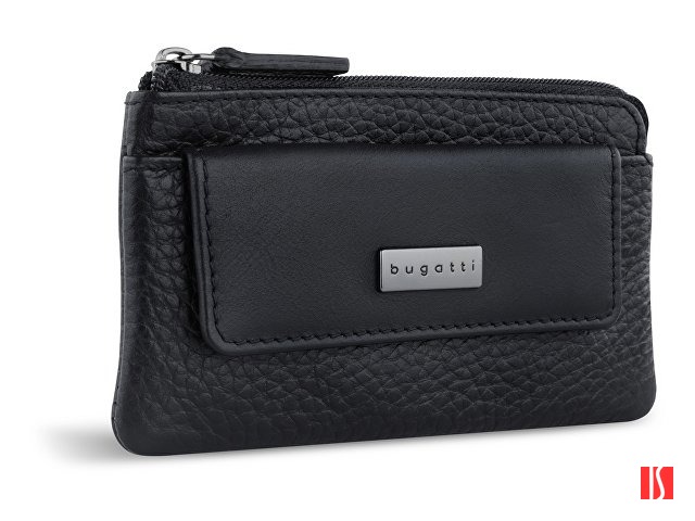 Ключница BUGATTI Sina, черная, воловья кожа/полиэстер, 13х1,5х7 см