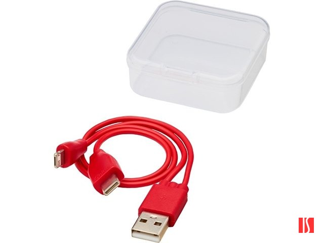 Купить Двусторонний кабель для зарядки Ario «3-в-1» в тканевой оплетке, красный Двусторонний кабель для зарядки Ario «3-в-1» в тканевой оплетке, красный