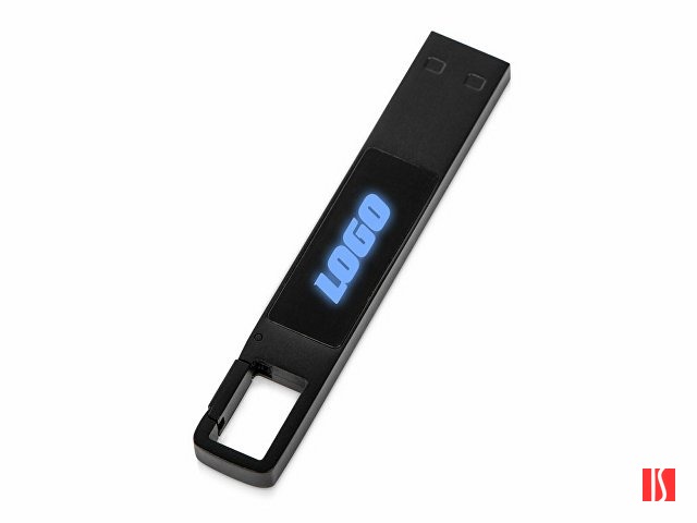 USB 2.0- флешка на 32 Гб c подсветкой логотипа «Hook LED», темно-серый, синяя подсветка