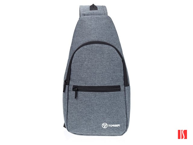 Рюкзак TORBER с одним плечевым ремнем, серый, полиэстер 300D, 33 х 17 х 6 см