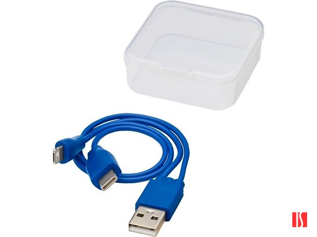 Купить Двусторонний кабель для зарядки Ario «3-в-1» в тканевой оплетке, синий Двусторонний кабель для зарядки Ario «3-в-1» в тканевой оплетке, синий