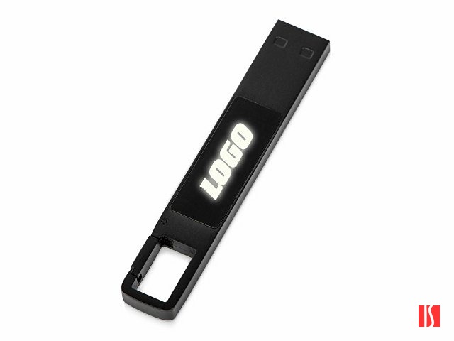 USB 2.0- флешка на 32 Гб c подсветкой логотипа «Hook LED», темно-серый, белая подсветка