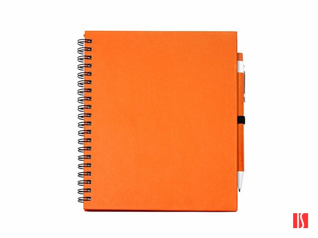 Блокнот LEYNAX с ручкой из переработанного картона, оранжевый