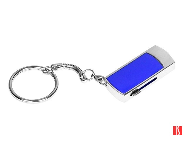 Флешка прямоугольной формы, выдвижной механизм с мини чипом, 64 Гб, темно-синий/серебристый