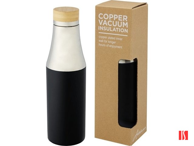 Hulan Бутылка объемом 540 мл с вакуумной изоляцией из меди и бамбуковой крышкой, черный