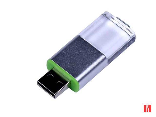 USB-флешка промо на 16 Гб прямоугольной формы, выдвижной механизм, зеленый