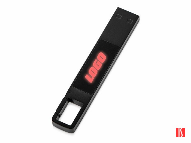 USB 2.0- флешка на 32 Гб c подсветкой логотипа «Hook LED», темно-серый, красная подсветка