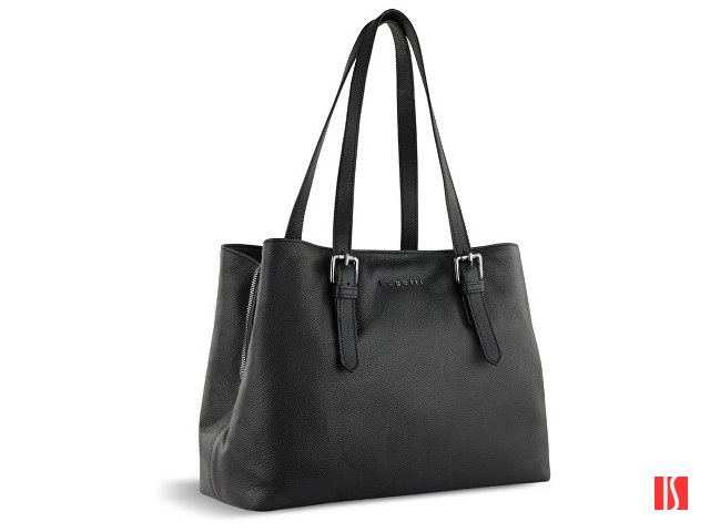 Сумка женская BUGATTI Bella, чёрная, воловья кожа/полиэстер, 33х14х25 см