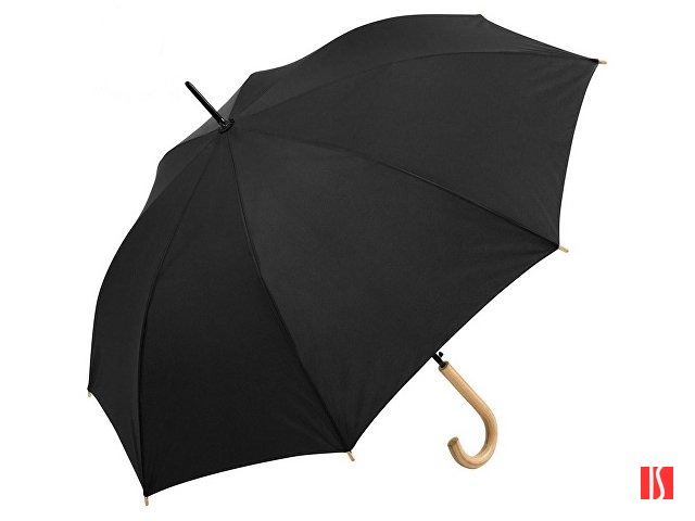 Зонт-трость 1134 Okobrella с деревянной ручкой и куполом из переработанного пластика, черный