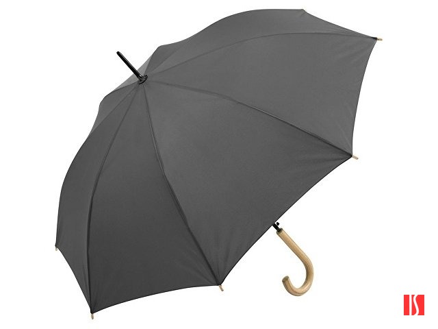 Зонт-трость 1134 Okobrella с деревянной ручкой и куполом из переработанного пластика, серый