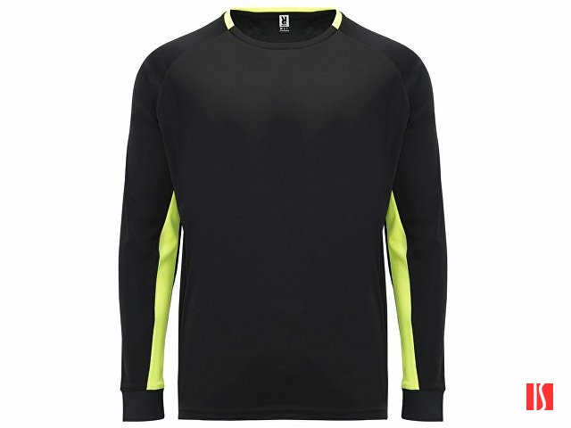 Футболка "Porto " мужская с длинным рукавом, черный/неоновый желтый