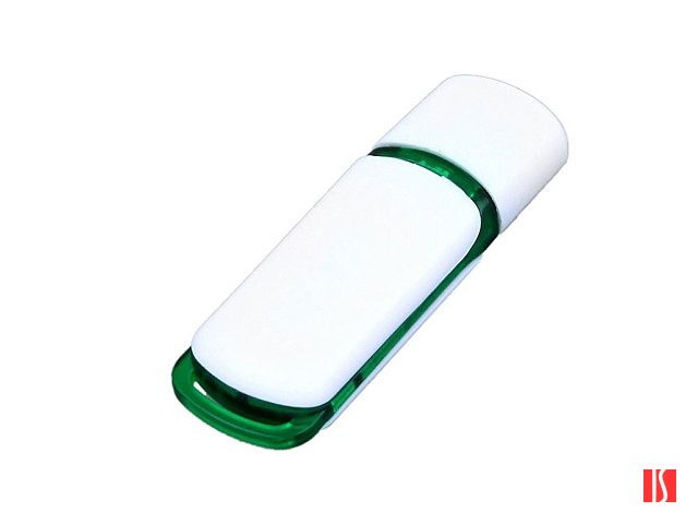 Флешка промо прямоугольной классической формы с цветными вставками, 8 Гб, белый/зеленый