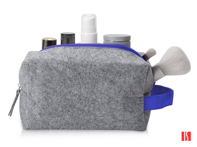 Косметичка из РПЕТ фетра с ручкой "Felt", серый с синим