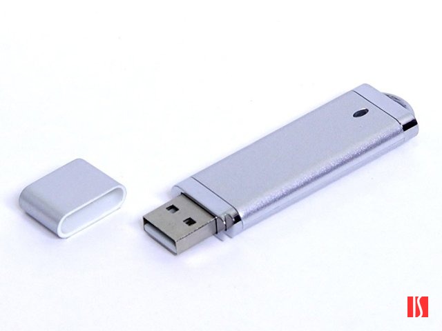 USB-флешка промо на 128 Гб прямоугольной классической формы, серебро