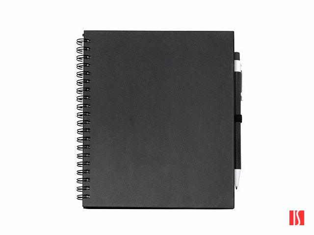 Блокнот LEYNAX с ручкой из переработанного картона, черный