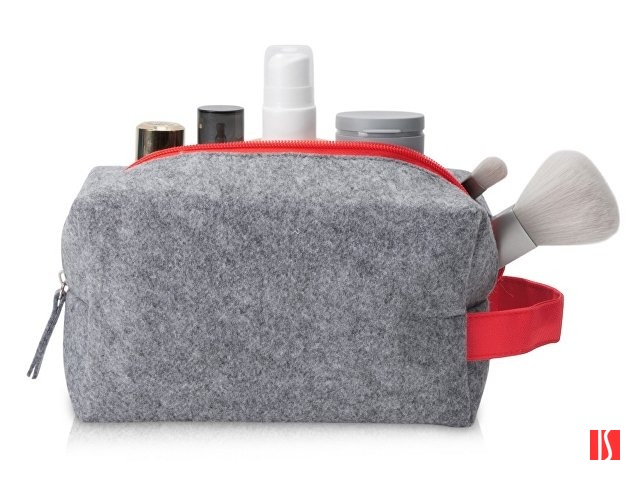 Косметичка из РПЕТ фетра с ручкой "Felt", серый с красным