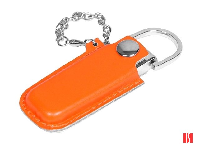 Флешка в массивном корпусе с кожаным чехлом, 16 Гб, оранжевый
