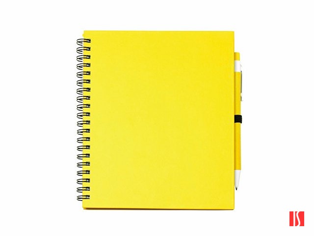 Блокнот LEYNAX с ручкой из переработанного картона, желтый