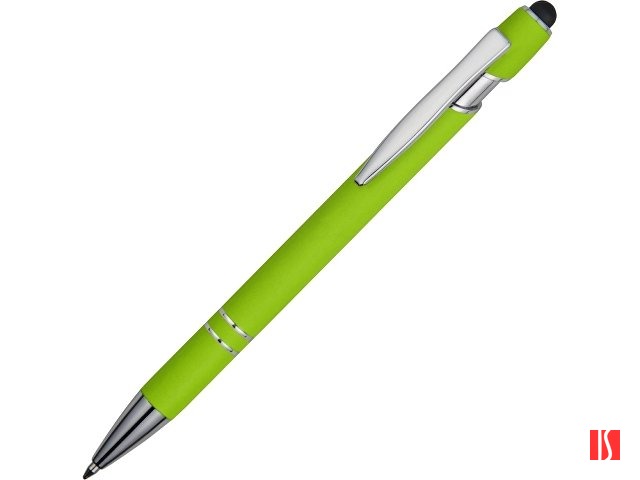 Ручка металлическая soft-touch шариковая со стилусом «Sway», зеленое яблоко/серебристый