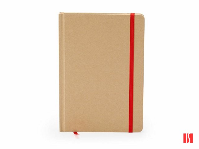 Блокнот А5 ESTELA с контрастной резинкой, бежевый/красный