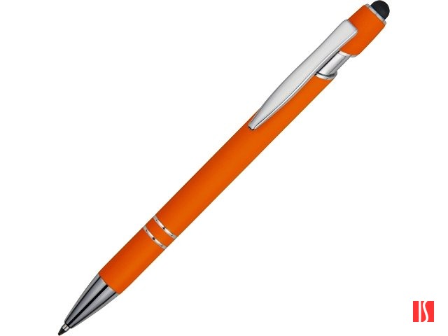 Ручка металлическая soft-touch шариковая со стилусом «Sway», оранжевый/серебристый