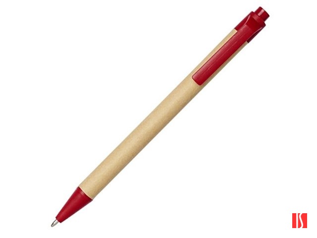 Шариковая ручка Berk из переработанного картона и кукурузного пластика, натуральный/красный