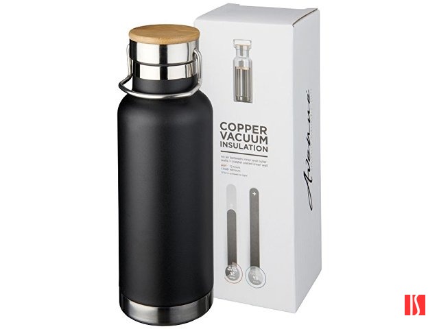 Медная спортивная бутылка с вакуумной изоляцией Thor объемом 480 мл, черный