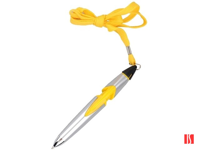 Ручка шариковая на шнуре серебристая/желтая