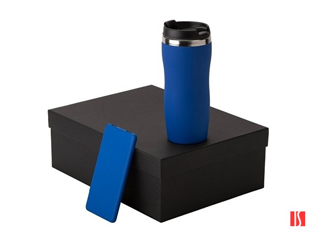 Подарочный набор c вакуумной термокружкой и повербанком С1, синий