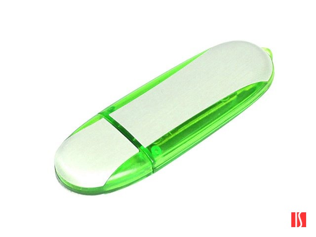 Флешка промо овальной формы, 4 Гб, серебристый/зеленый