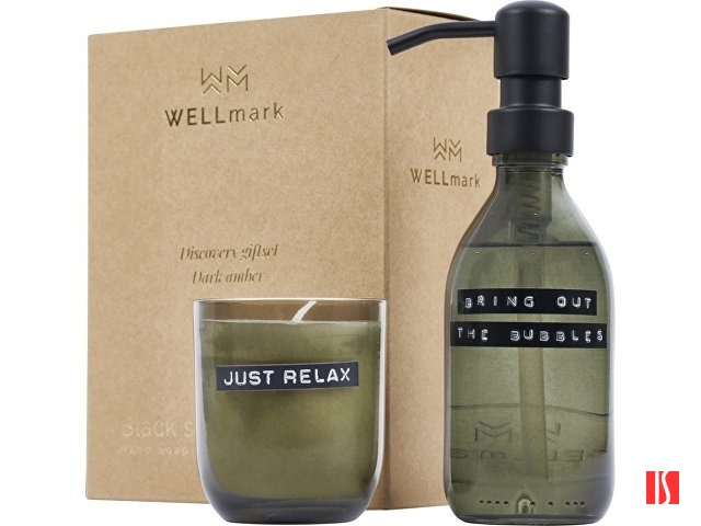 Набор Wellmark Discovery с дозатором мыла для рук объемом 250 мл и ароматизированной свечой 150 г с ароматом темного янтаря - Зеленый лесной