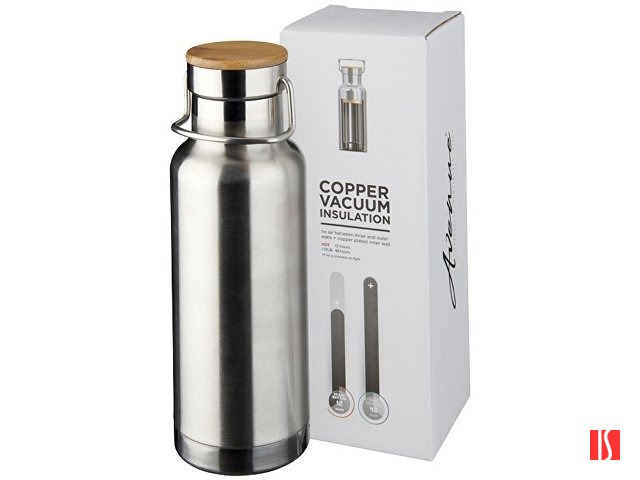 Медная спортивная бутылка с вакуумной изоляцией Thor объемом 480 мл, серебристый