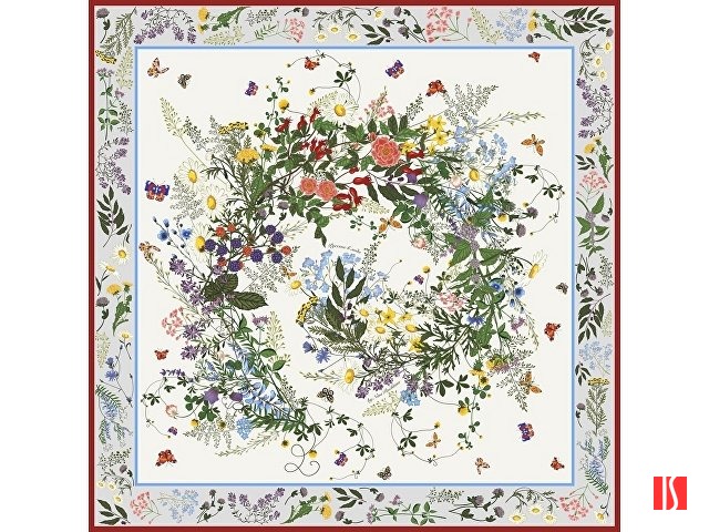 Платок «Русский полевой букет», молочный