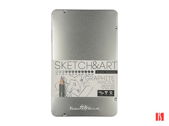 Набор чернографитовых карандашей  "Sketch & Art" ,12 шт. 2h-9b, металлическая коробка с ложементом